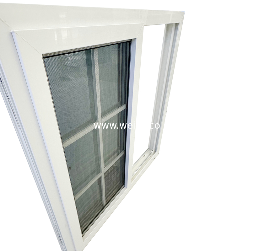 Veiligheid Conventioneel UPVC-schuifvenster Ultra-smooth 80mm UPVC Twin Slider-venster met vliegscherm glasvezel