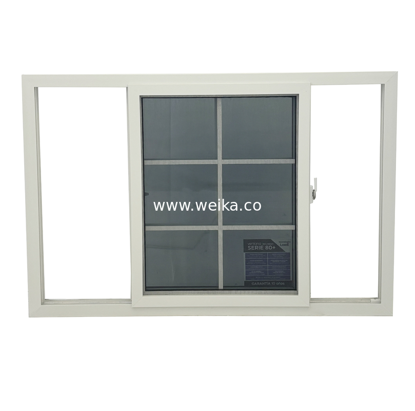 Veiligheid Conventioneel UPVC-schuifvenster Ultra-smooth 80mm UPVC Twin Slider-venster met vliegscherm glasvezel